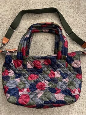 MZ Wallace Quilted Floral Multicolor Camouflage Nylon & Leather Trim Tote